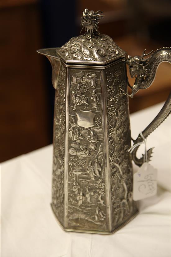 A late 19th/early 20th century Chinese silver coffee pot by Wang Hing, Hong Kong, gross 26 oz.